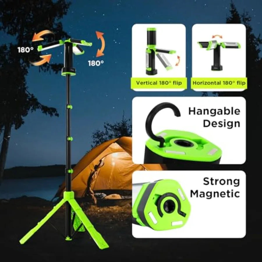 Camping Emergency Light 2700 Lumens 12000mAh with Adjustable Tripod Stand IP65 Waterproof Cordless Work Light Magnetic Base Tel