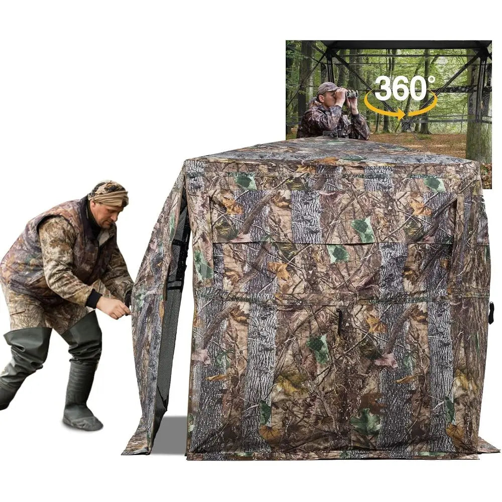 360° View Hunting Blind with Carrying Bag, Camouflage Tent for 2-4 People, Portable Stealth Shelter