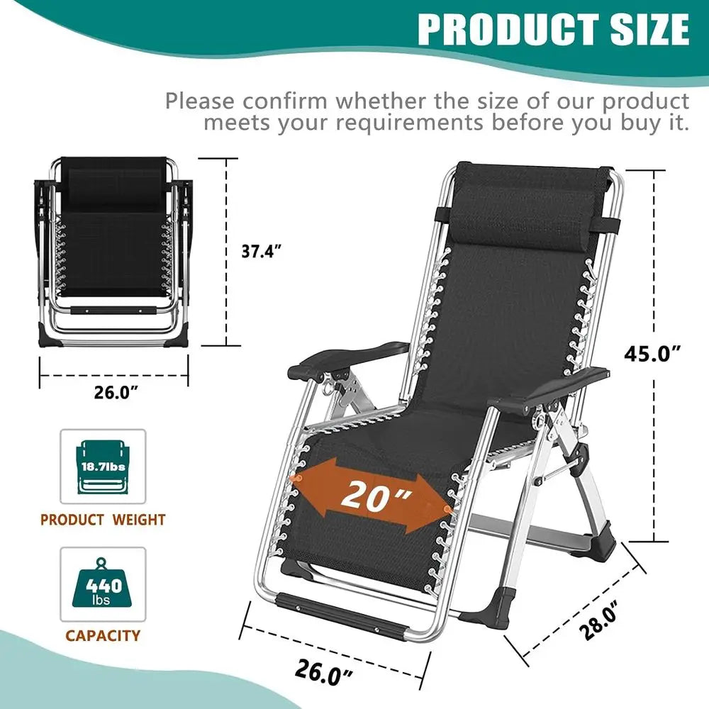 Zero Gravity Chair, Lawn Recliner, Reclining Patio Lounger Chair, olding Portable Chaise with Detachable Sot Cushion, Cup Holder