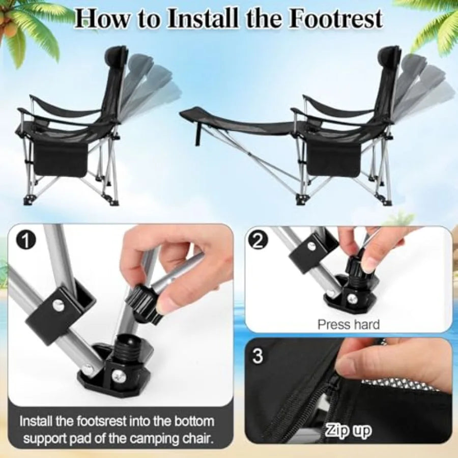 2 in 1 Beach Chair with Umbrella Folding Camping Reclining Chair with Sunshade Headrest Footrest 4 Position Adjustable Mesh Lou