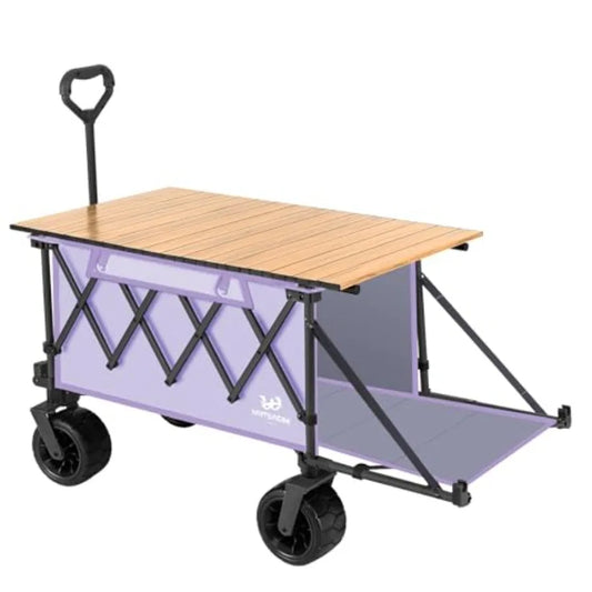 Collapsible Wagon with Tailgate Large All-Terrain Wheels Heavy-Duty Folding Utility Cart for Beach Camping Outdoor Use Purple