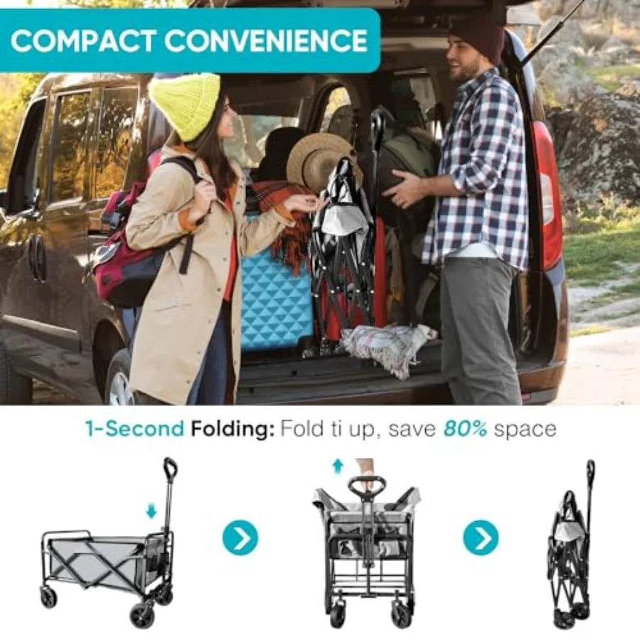Collapsible Foldable Wagon, Beach Cart Large Capacity, Heavy Duty Folding Wagon Portable, for Outdoor Sports, Shopping, Camping
