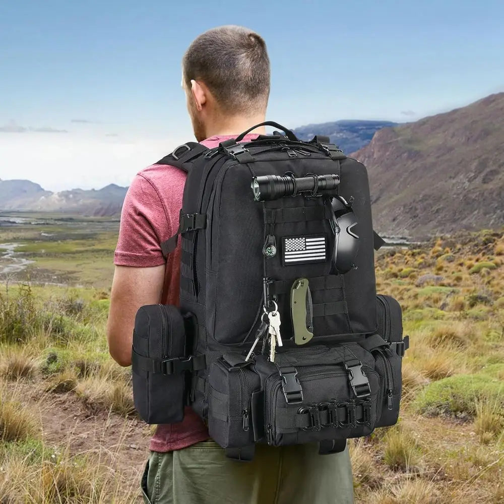 60L Military-Style Backpack with MOLLE System, D-Ring, and Compass for 3-Day Survival, Hiking, and Camping