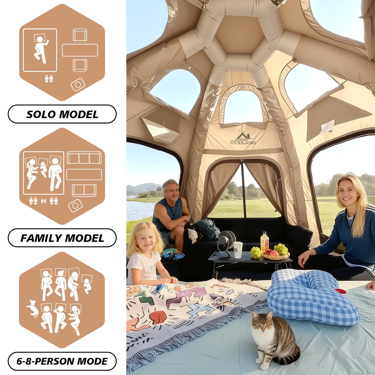 SENLEETO Inflatable Tent Glamping Dome Tent 420D Oxford Large Family Camping Tent with Rainfly Extension All Around View Luxury Outdoor House Tent