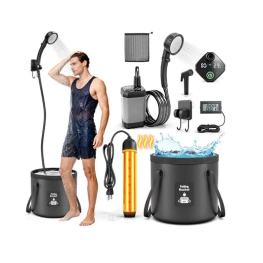 Portable Shower with Heater 6000mAh Rechargeable Camping Shower with LED Display, 3 Spray Modes, IPX7 Waterproof Shower Pump Fo