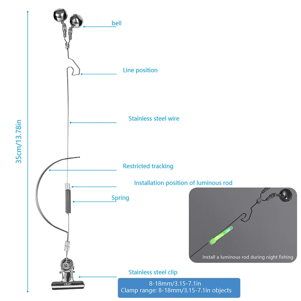Fishing Bell Bite Alarms Stainless Steel Night Fishing Alarm Bells Adjustable Carp Tackle Anti-corrosion Fishing Accessories
