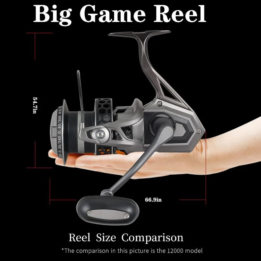 Spinning Reel 8000 10000 12000 Aluminum Frame Surf Fishing Reels with Carbon Fiber 55LB Power Drag for Heavy Long Casting Insho