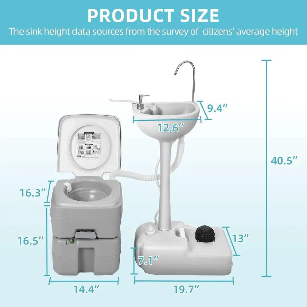 17L Portable Sink for Washing Hands and 5.28 Gallon Portable Toilet, RV Camping Toilet With Level Indicator & Rotatable Spout fo