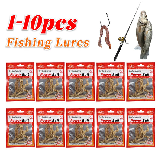 Dry Sandworms Fishing Lures Artificial Bait Lifelike Dry Lugworm Sandworms for Saltwater Freshwater Fishing
