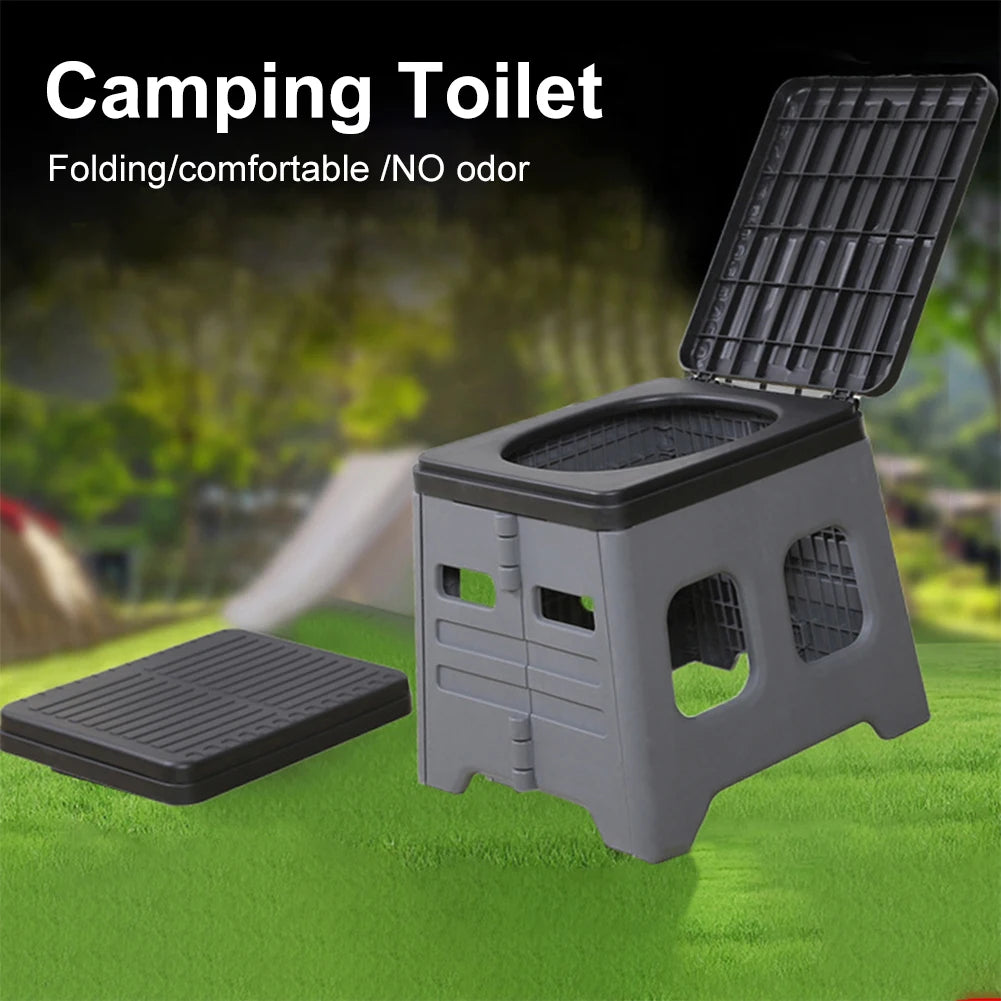 Portable Folding Toilet with Lid Foldable Outdoor Camp Toilet Multifunctional Folding Truck Toilet for Emergencies