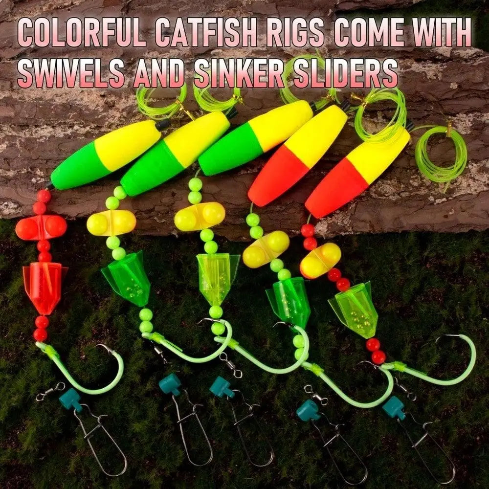 Pack Catfish Fishing Rig Kit Complete Ready Float Rigs Set With Rattles Peg Floats Beads Circle Hooks 6 0 8 0 10 0 Catfishing T