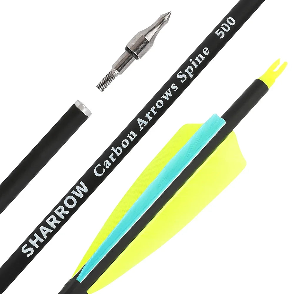 Mixed Carbon Arrows 12pcs 31.6 Inch Spine 500 ID6.2mm with 4" Turkey Feathers for Compound Recurve Bow Hunting Shooting Accessories