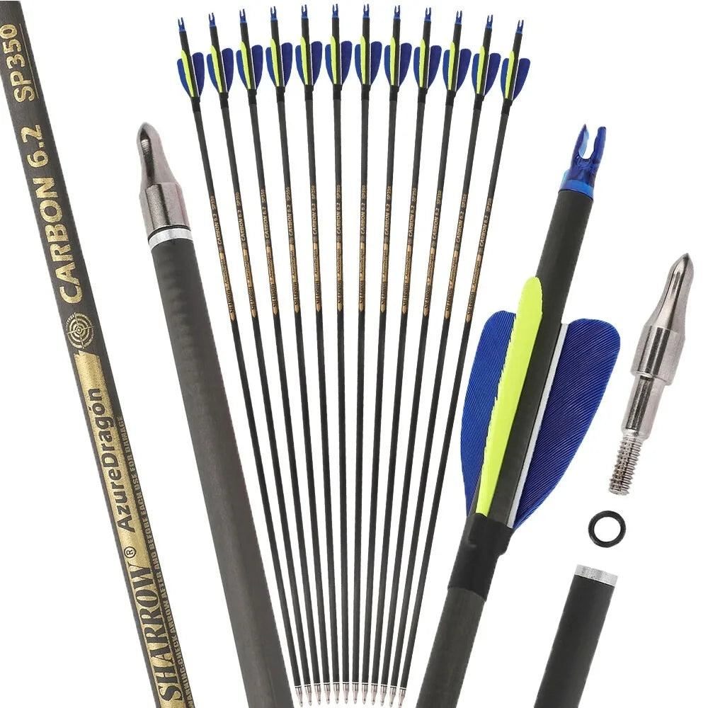 Carbon Arrows 32 Inch Spine 500/600 Pure Carbon Shaft with 2 Inch Feathers for Outdoor Hunting Shooting Compound Recurve Bow