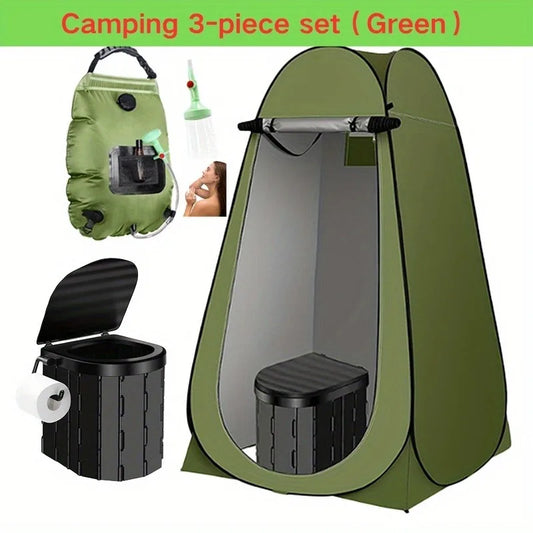 Camping 3pcs set, Outdoor Camping Kit, Portable Toilet, Foldable Tent, Shower Bag Set, Camping Toilet with Pop-Up Privacy Tent