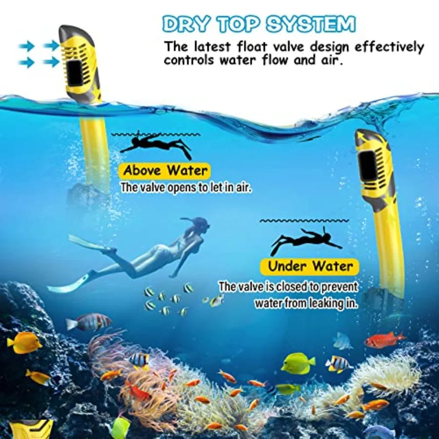 Dry Snorkel Set, Panoramic Wide View Anti-Fog Scuba Diving Mask, Professional Snorkeling Gear for Adults