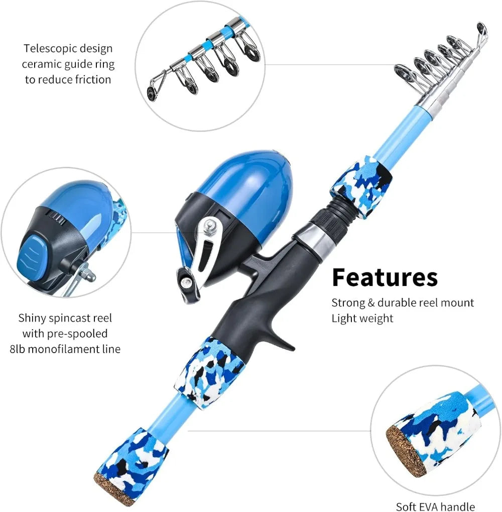 2 Set Kids Fishing Pole Set with Full Starter Kits Portable Telescopic Fishing Rod and Reel Combo for Boys Girls Youth