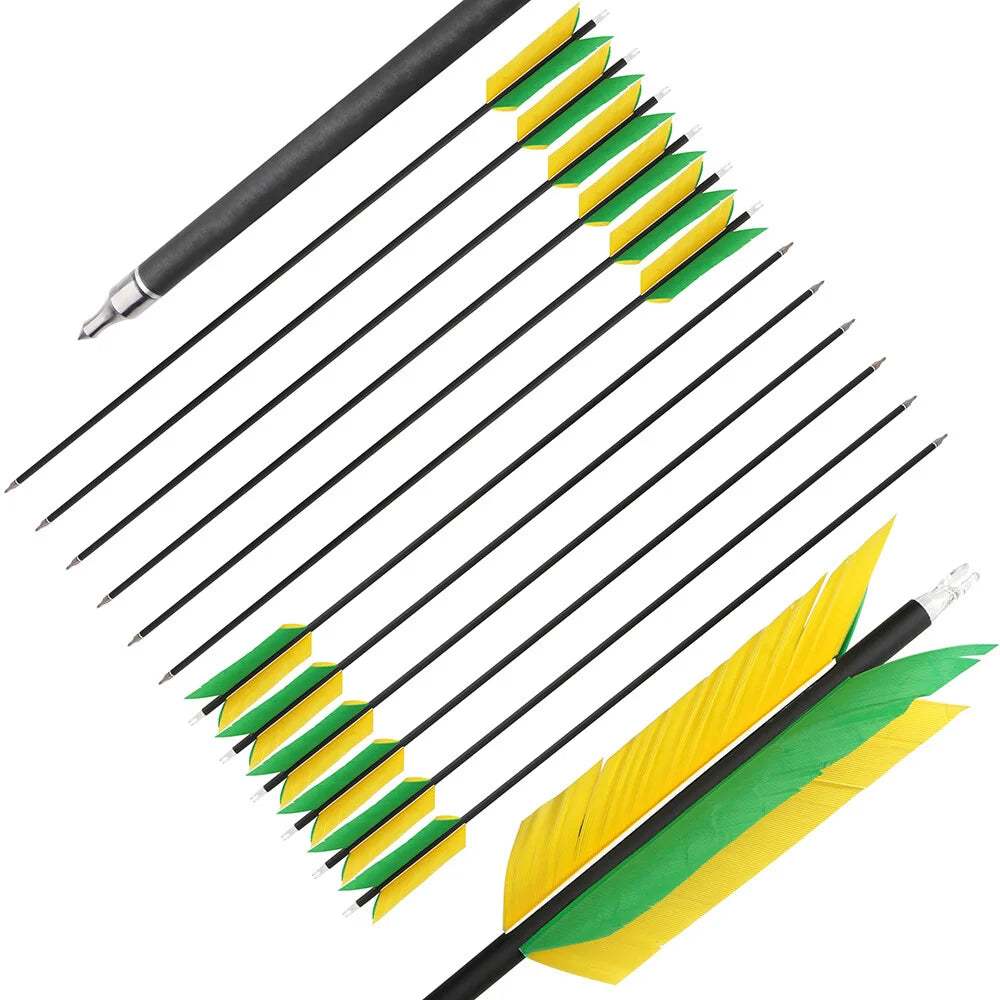Mixed Carbon Arrows 12pcs 31.5inch Spine 500 OD7.8mm ID6.2mm with Turkey Feathers for Compound Recurve Bow Hunting Shooting Accessories