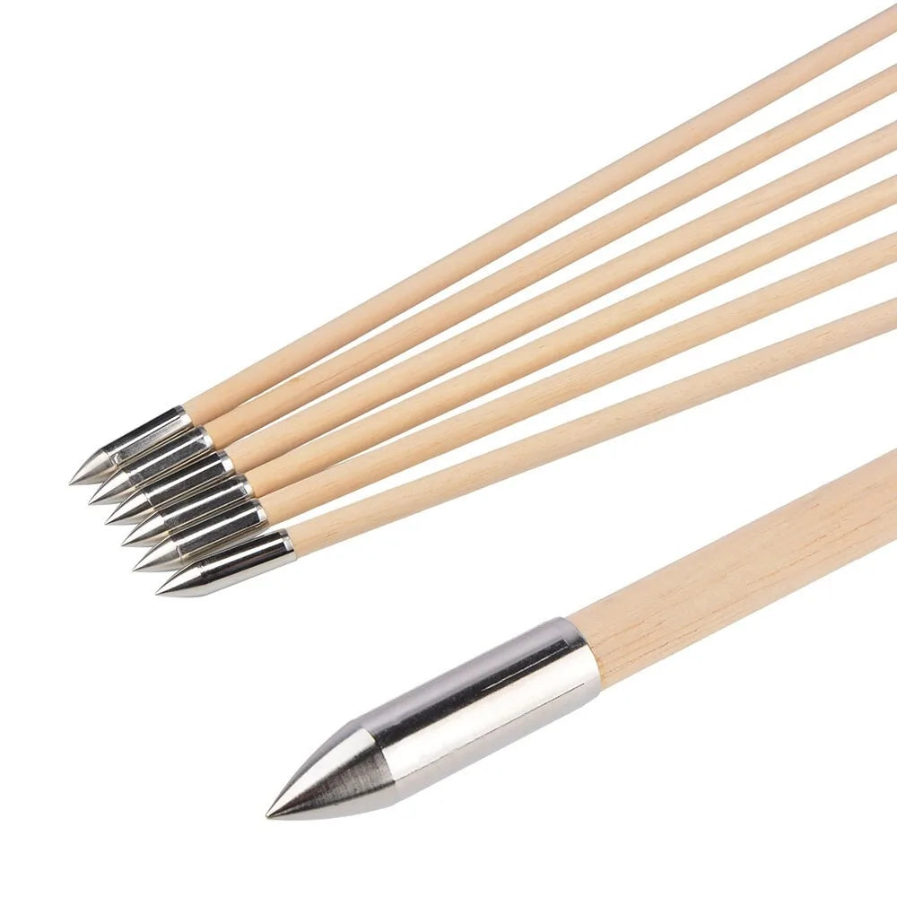 Wooden Arrows 12Pcs, 8mm Shaft with 5" Turkey Feathers, Traditional Arrows for Longbow & Recurve Bow, Ideal for Hunting, Shooting & Target Practice Accessories
