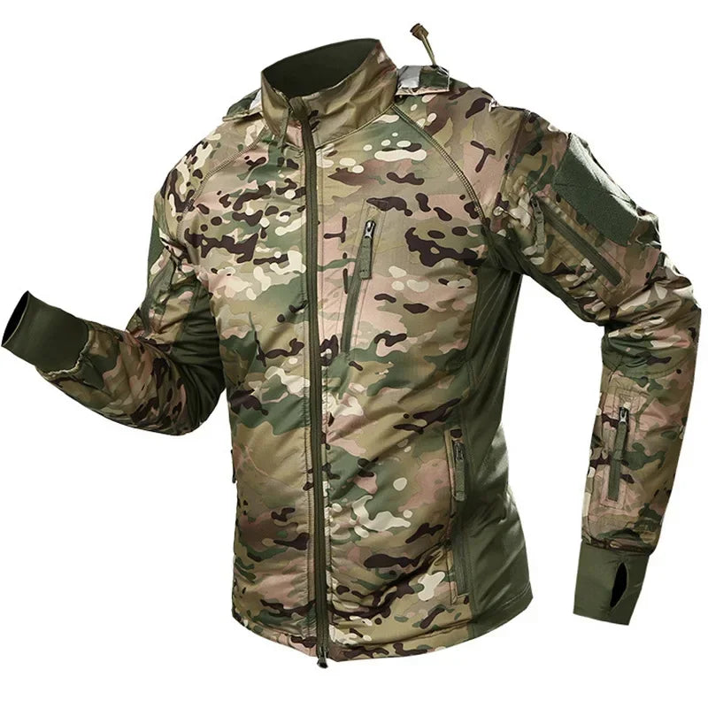 Outdoor Windbreaker Men Tactical Jackets Men Warm Bomber Jacket Camo Hooded Hunting Coats Ultralight Cycling Jackets Elasticity