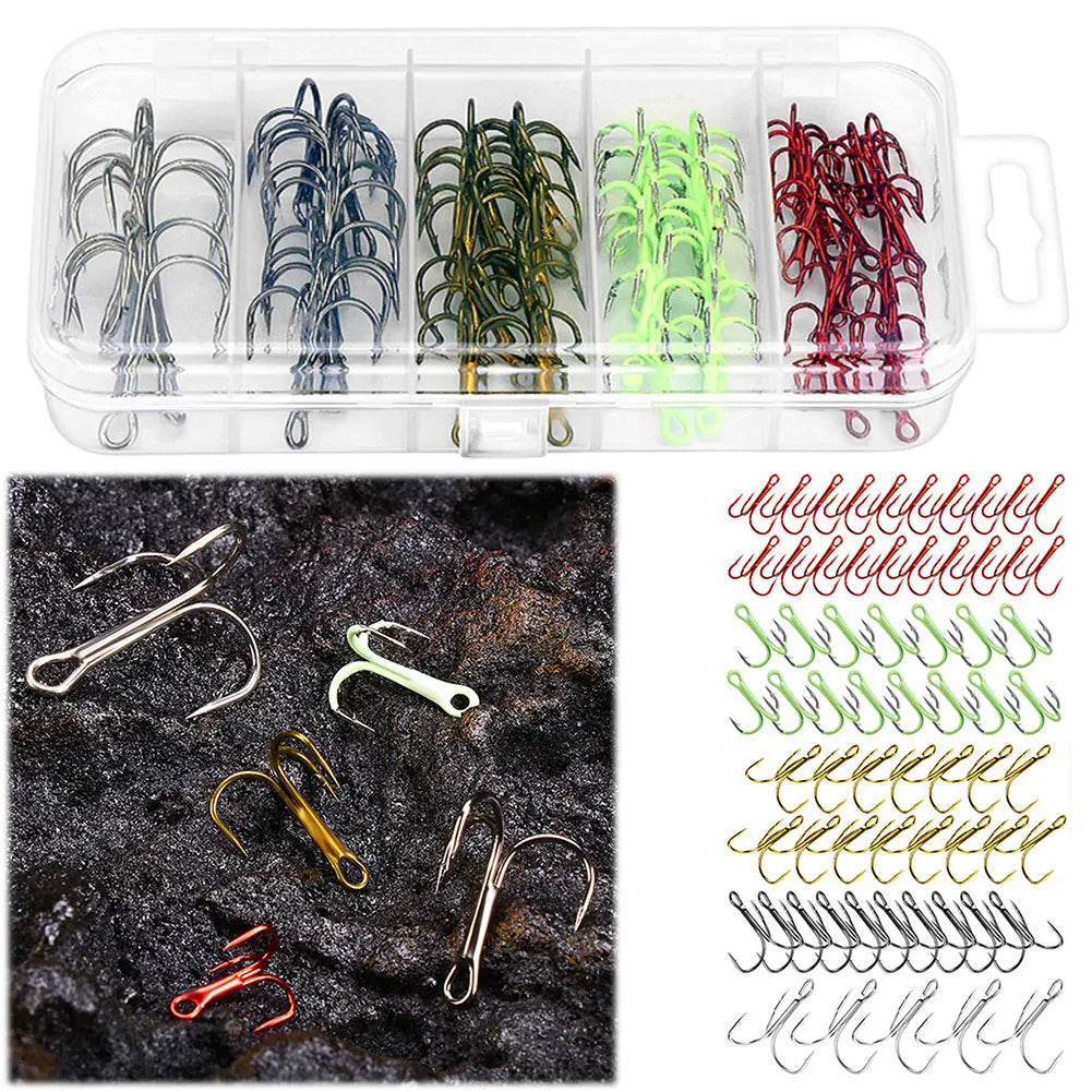 High Carbon Steel Treble Hook 5 Colors Triple Fishing Hook Barbed Sharp Triple Hook for Saltwater Freshwater Fishing