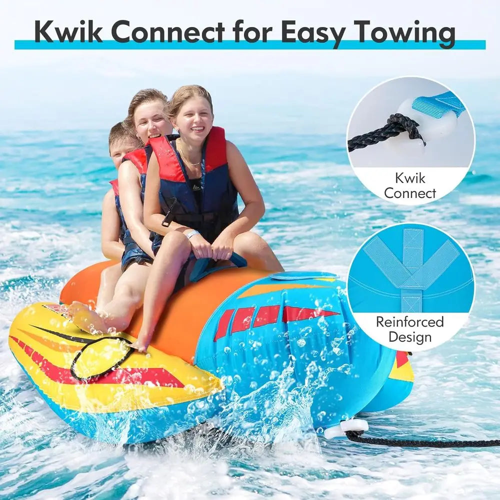 Towable Tubes for 1-3 Riders, Inflatable Hot Dog or Banana Boat with Cushioned Seats for Water Sports