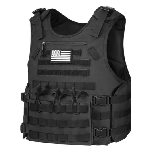 Outdoor Vest with Zipper Bag Adjustable Quick Release Molle Vest with Three Removable Mag Pouches Outdoor Vest Black