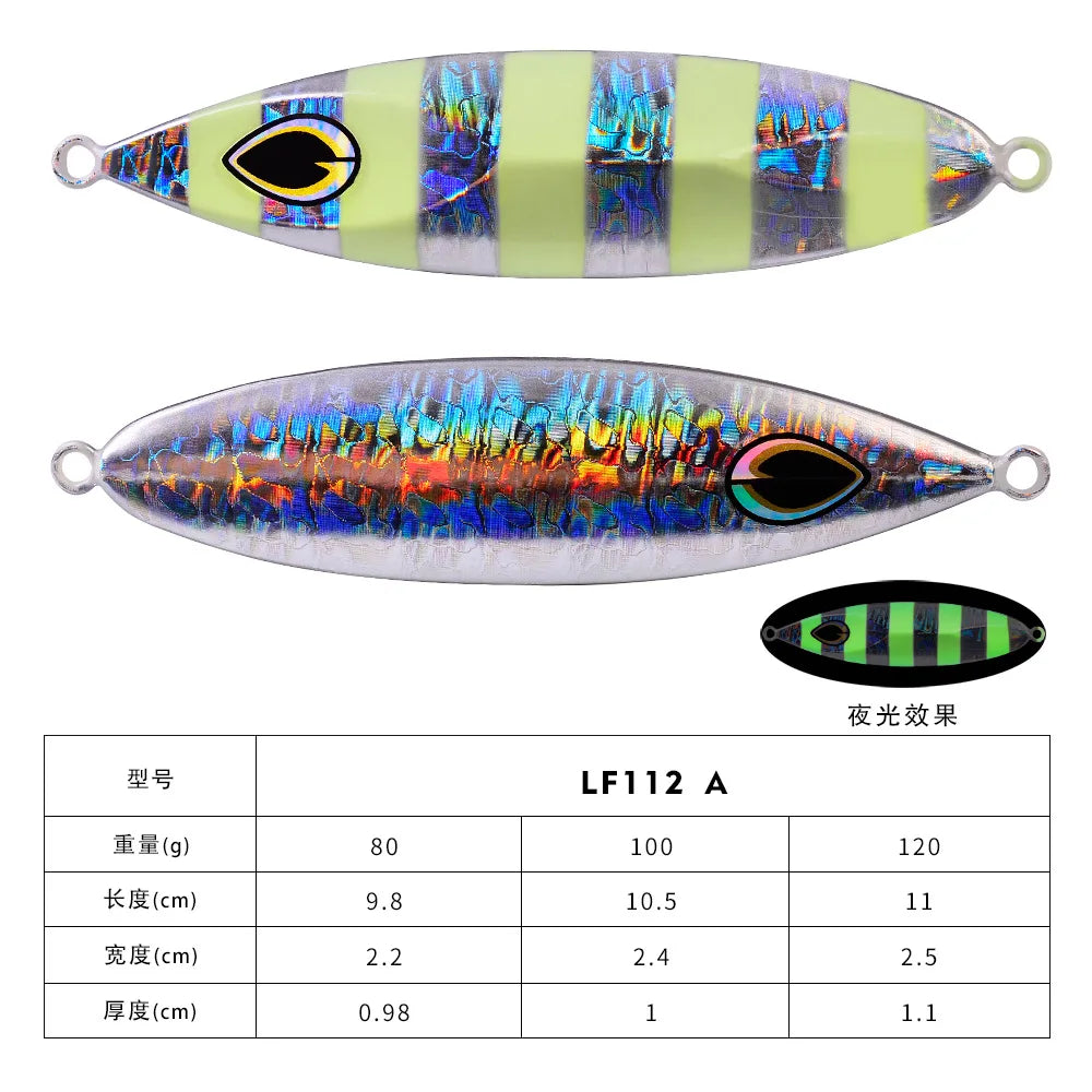80G 100G luminous Metal Jig Fishing Lure Off Shore Slow Pitch Jig Super Hard Vertical Jigging Spoon Fishing Tackle sea fishing