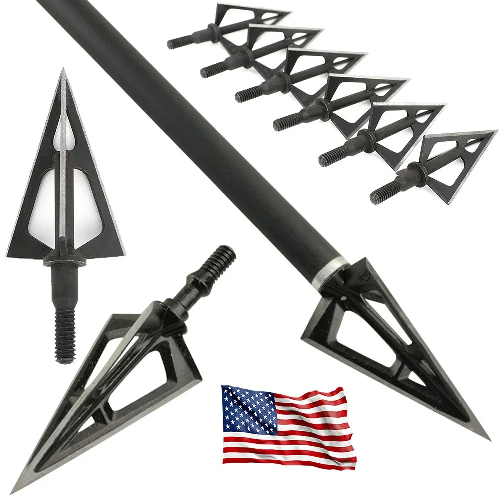 Broadhead Arrowheads 12pcs 100Grain 3 Fixed Blades Stainless Steel Sharp Screw-in Tips for DIY Arrow Shaft Compound Recurve Bow Hunting Shooting Target Practice Durable Corrosion-Resistant Archery Accessories