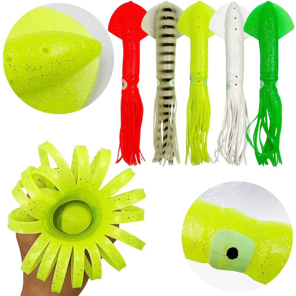 5Pcs 30cm Fishing Soft Lures Luminous Octopus Sea Fishing Wobbler Fishing Soft Bait Silicone Squid Bait