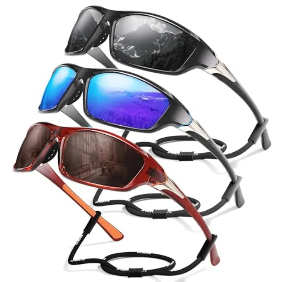 3 Pack Polarized Sports Sunglasses for Men, Mens Sunglasses Wrap Around UV Protection for Cycling Fishing Driving