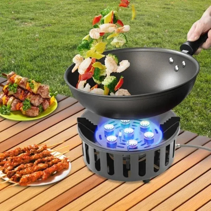 Portable Camping Stove with 3 Adapters 72000 BTU Windproof Electronic Ignition for Hiking Picnics and Outdoor Cooking
