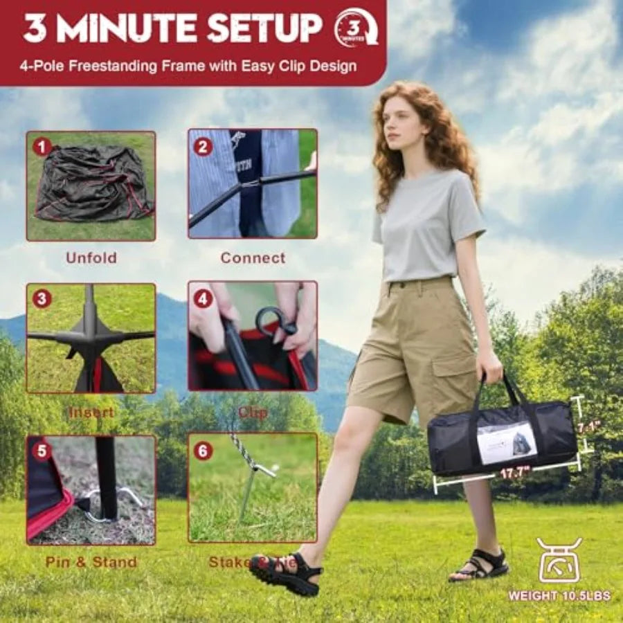 Camping Shower Tent, Portable Outdoor Privacy Shelter for Showering and Changing, 7.2 FT Easy-Setup Toilet Tent with Floor and