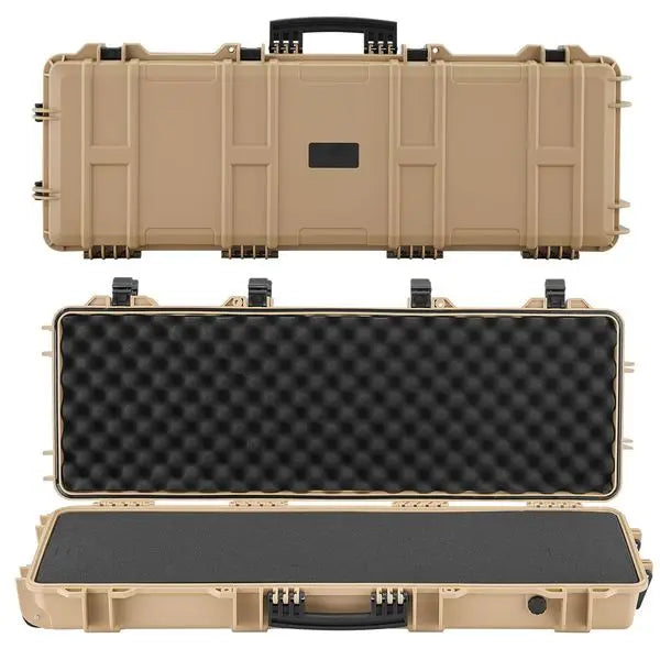 Lockable Rifle Case with Wheels, 40' Waterproof Gun Storage, Pre-cut Foams, Khaki