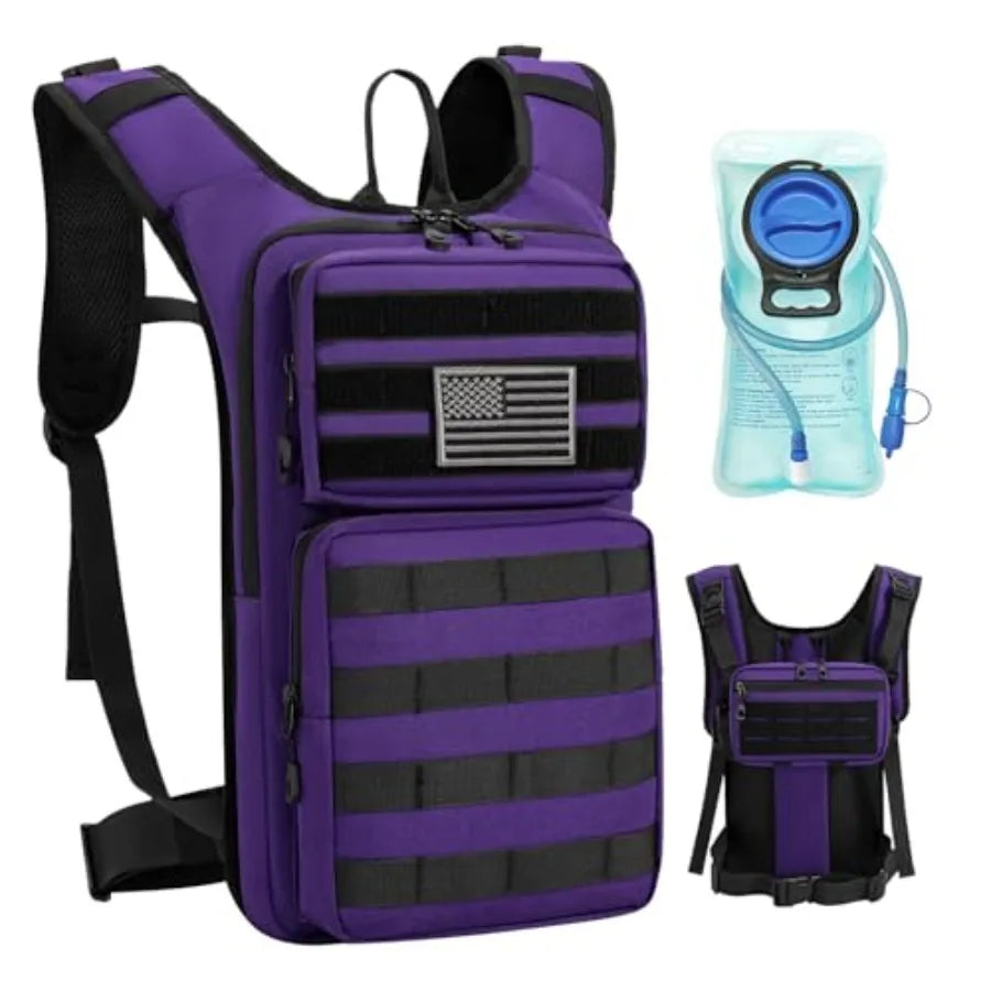 Tactical Hydration Backpack with 2L Water Bladder and Front Small Tactical Pouch, Outdoor Water Backpack for Men Women, Sports