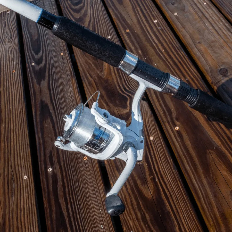 Medium Action 2-Piece Spinning Rod and Reel Combo, Size 6000 Reel, 8 feet, graphite, black, pre-spooled with 10lb monofilament