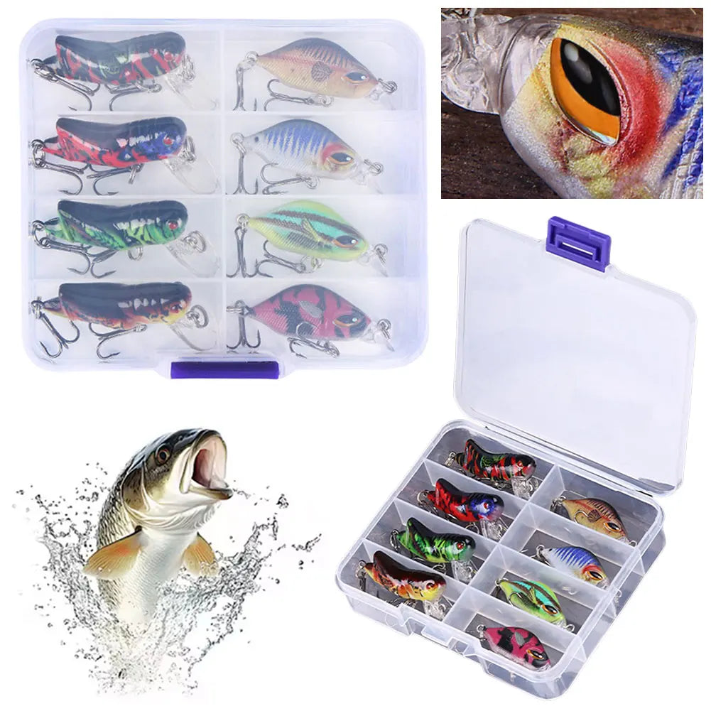 8pcs/box Mini Crankbait Wobbler with Treble Hooks Fishing Lures Artificial Hard Bait Minnow Swimbait Trout Bass Carp Fishing