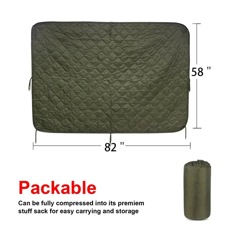 Tactical Poncho Liner Camouflage Water Repellent Woobie Quilted Blanket Suitable for Camping, Shooting Hunting
