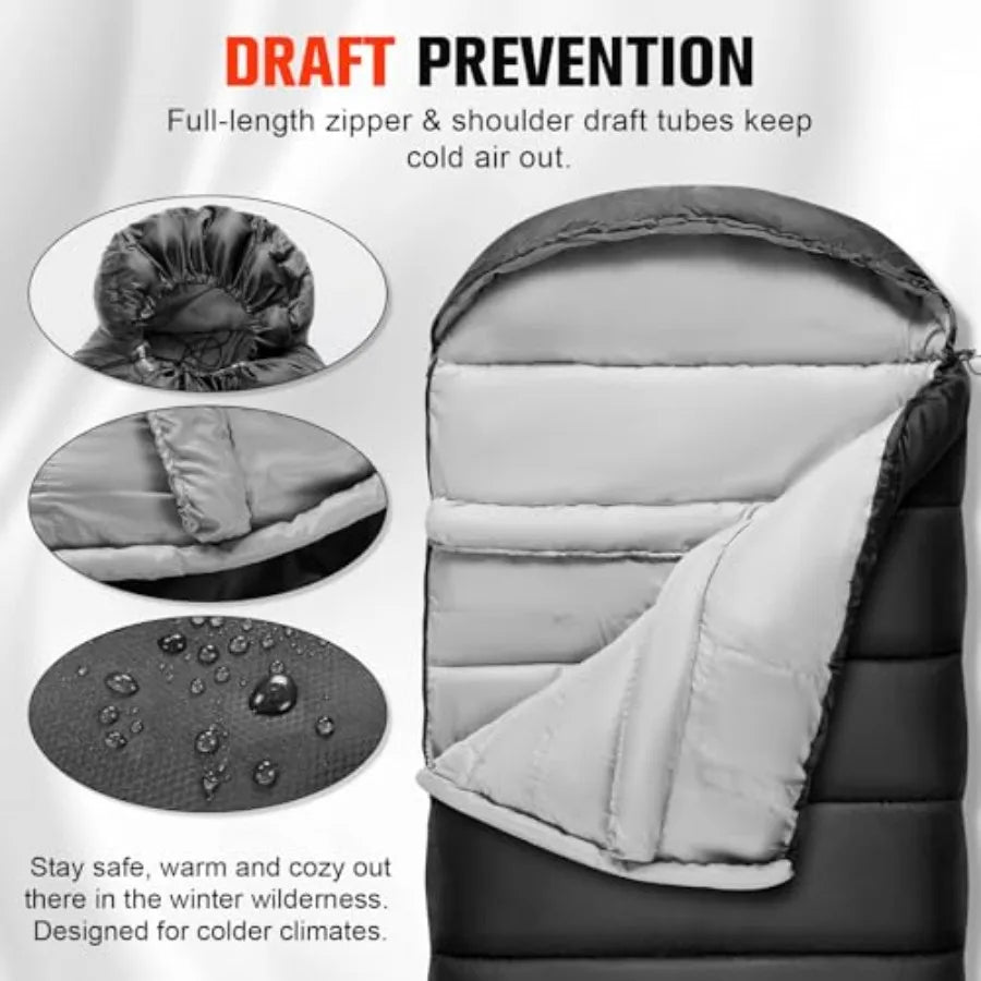 0 Degree Sleeping Bag for Adults, XXL Big and Tall 4 Season Cold Weather Winter Camping with Compression Sack