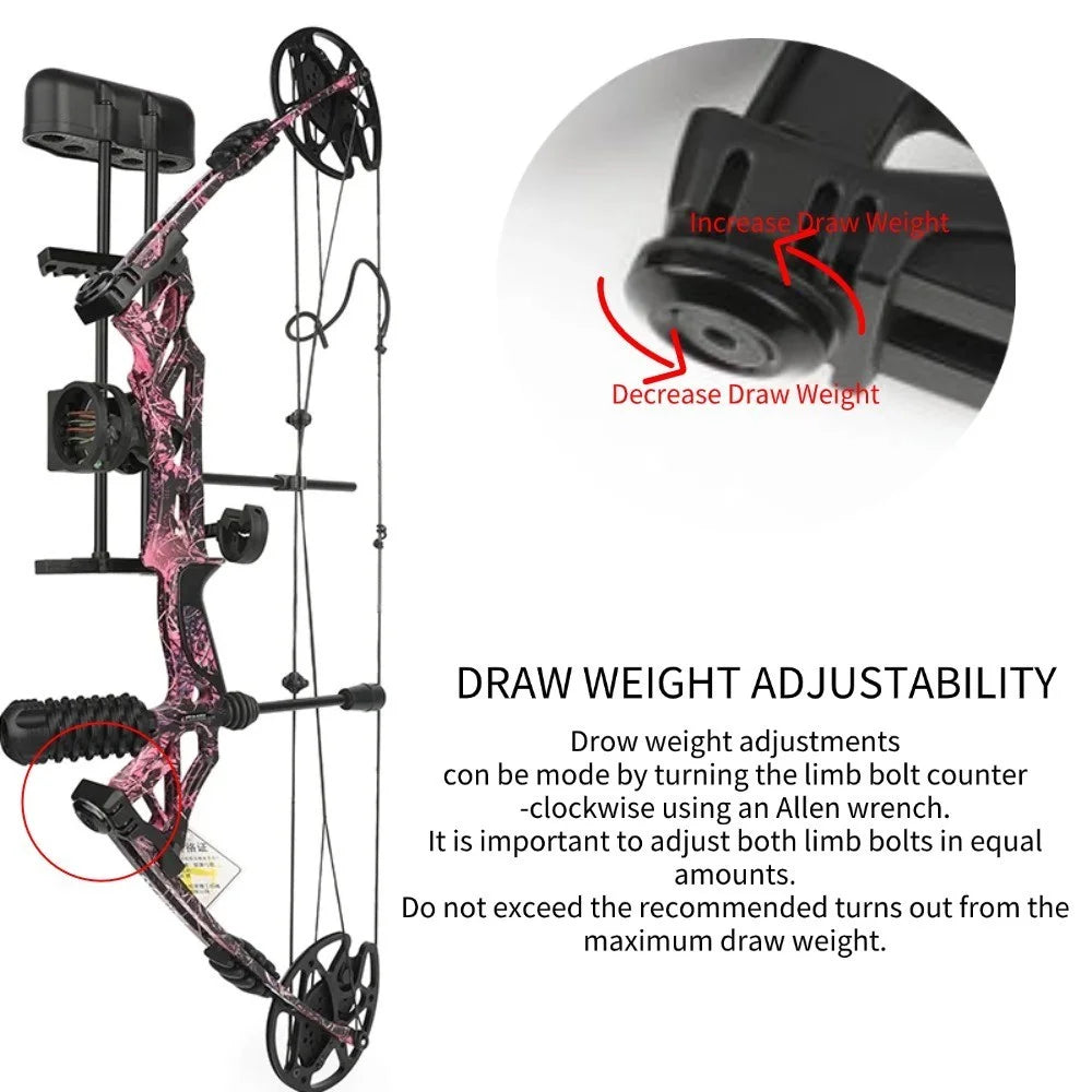 Adjustable Compound Bow with Arrows 30-70lbs 80% Let-off 320FPS High-Strength Alloy Riser for Archery Hunting Shooting Target Practice Outdoor Sports Accessories