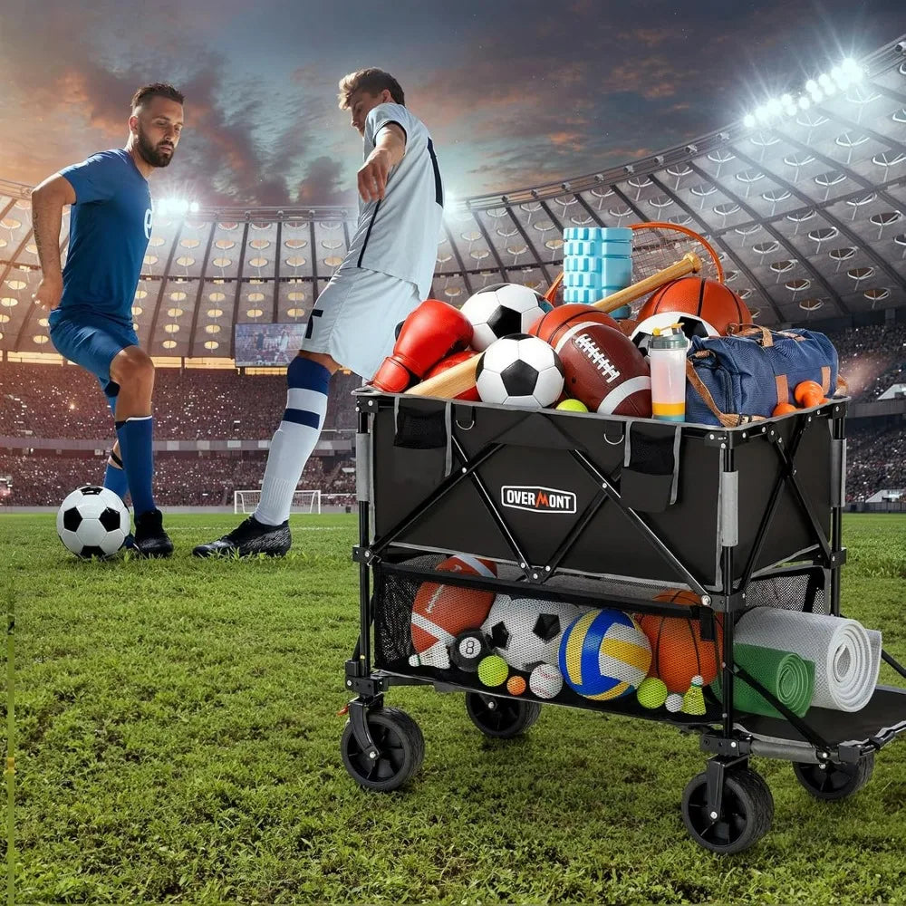 Overmont 400L Expandable Double Deck Wagon - Extra Large Folding Utility Cart with 47 Extendable Handle - All-Terrain Large Whee