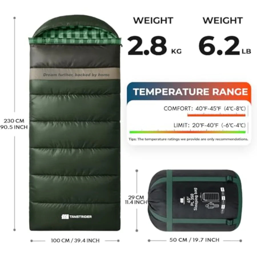 Cotton Flannel XXL Cold Weather Sleeping Bags for Adults Big and Tall, 90x39 Inch 4 Season Camping Sleeping Bag, Waterproof Mac