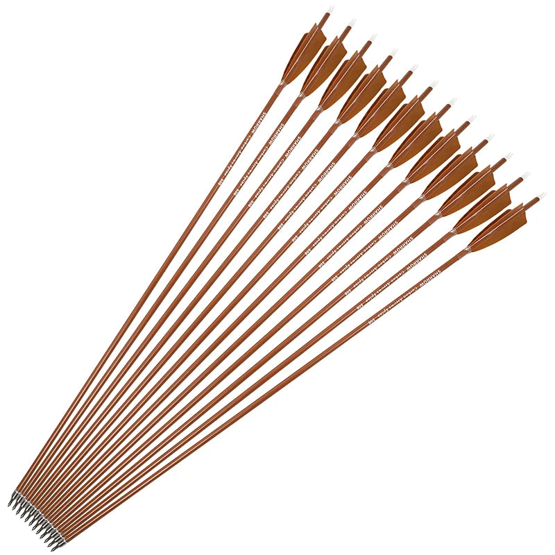 12pcs Archery Mixed Carbon Arrow Spine 500 31.5 Inch Archery ID6.2mm Shaft Turkey Feather Recurve Bow Target Hunting Shooting