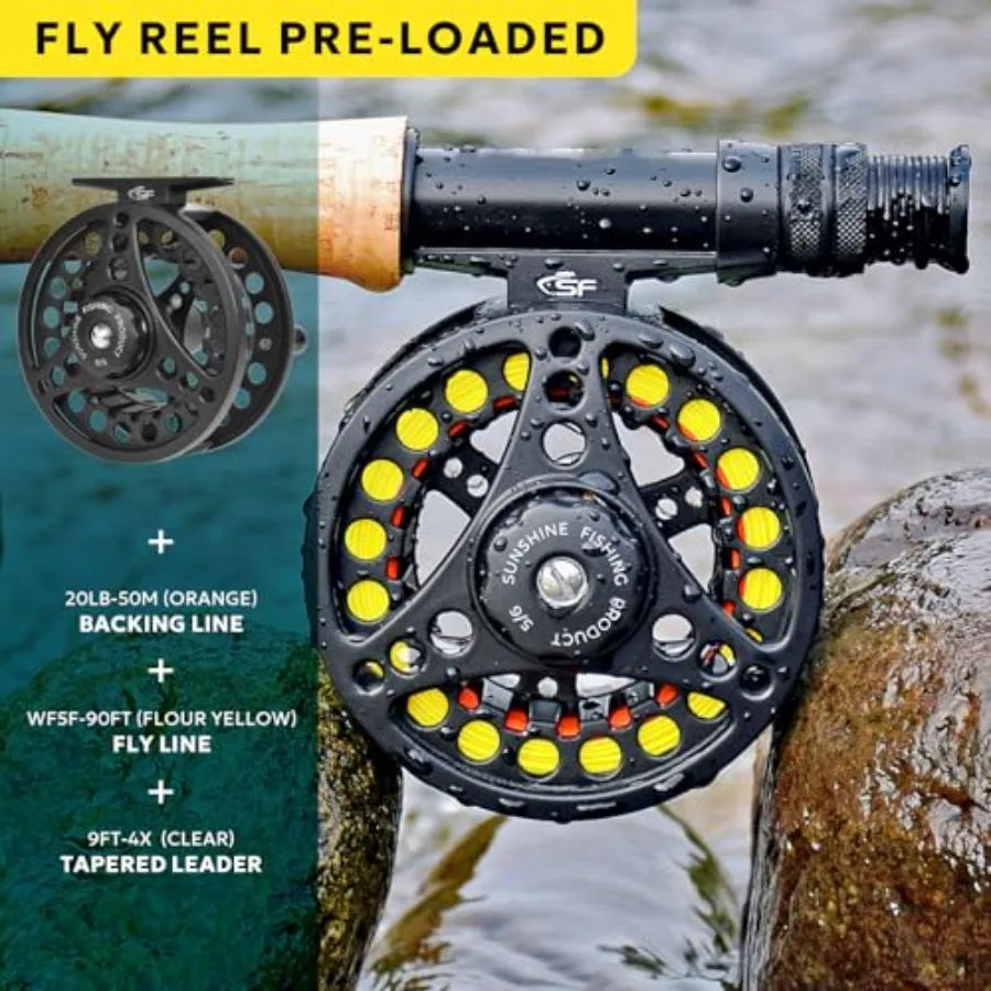 Fly Fishing Rod Combo Starter Kit Semi Gloss Green Jade Finish 24T Carbon Fiber Trout Travel Fly Rod with Reel, Fly Rod case, F