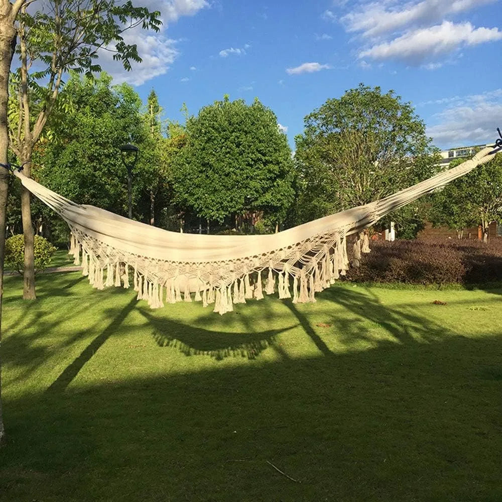 Handmade Cotton Woven Balcony Hammock Hanging Rope Chair Porch Swing,  for Backyard Patio Garden Outdoor and Indoor