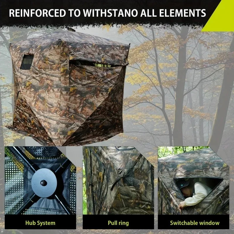 Hunting Blind,1-2 Person Pop Up Deer Blind for Hunting with Carrying Bag,Portable Resilient Hunting Tent,3Windows forDeerhunting