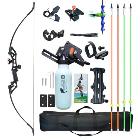 Recurve Bow Fishing Combo Kit Archery and Arrow Set for Adults Beginner with 40 Meters Bowfishing Reel Bottle Portable Bow Bag