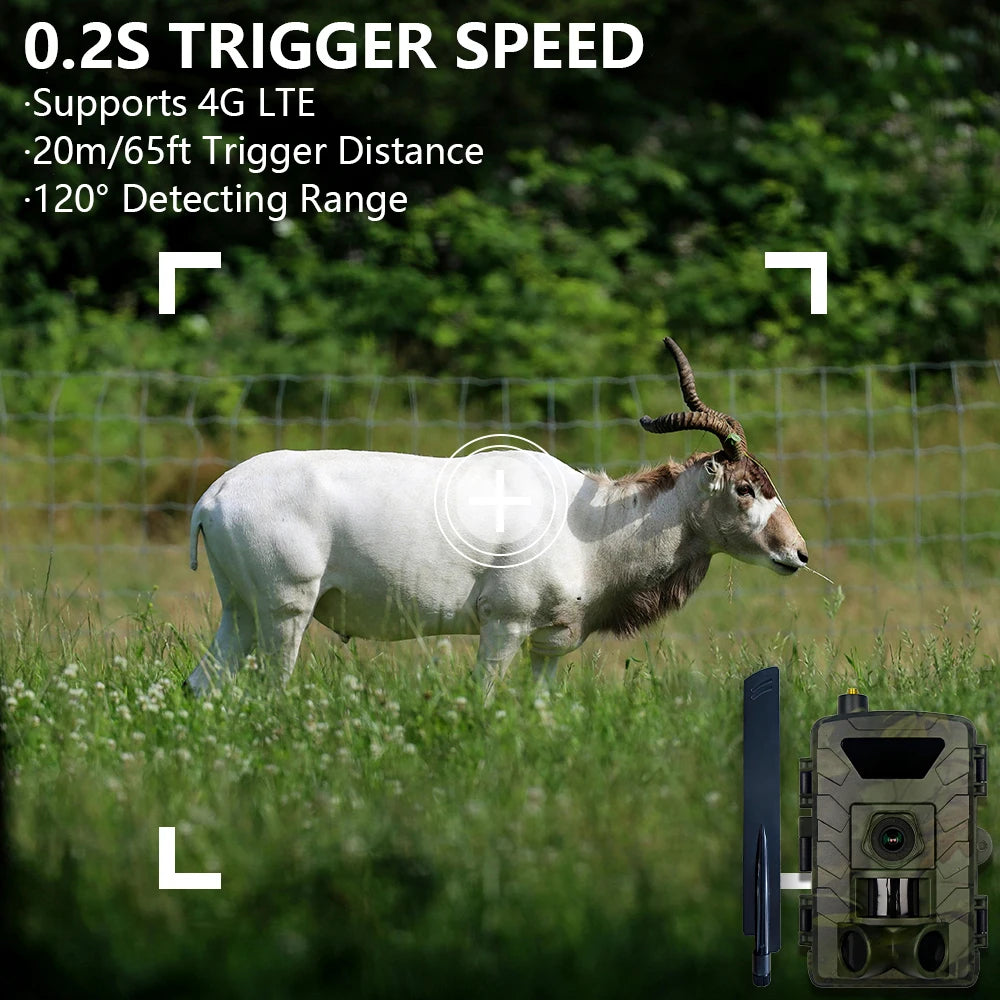 4G APP-Controlled 60MP 1296P Hunting Tracking Camera Wireless Wildlife Camera with 0.2S Night Vision Trigger Trail | Deer Camera Ideal Gift Americas version Bulit-in SIM Card Free 32G Card