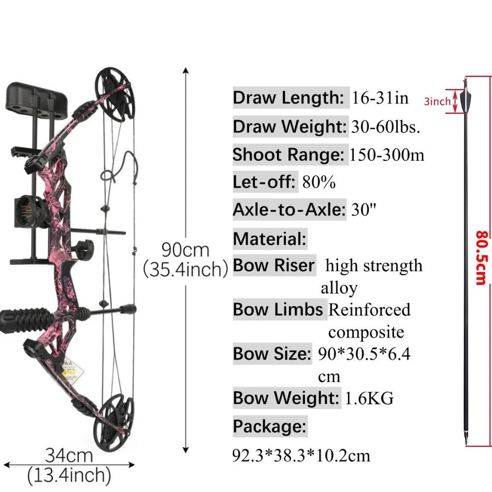 Compound Bow Arrows Set 30-70lbs High Strength Alloy Handle Let-off 80%  320FPS for Outdoor Shooting Hunting Sports