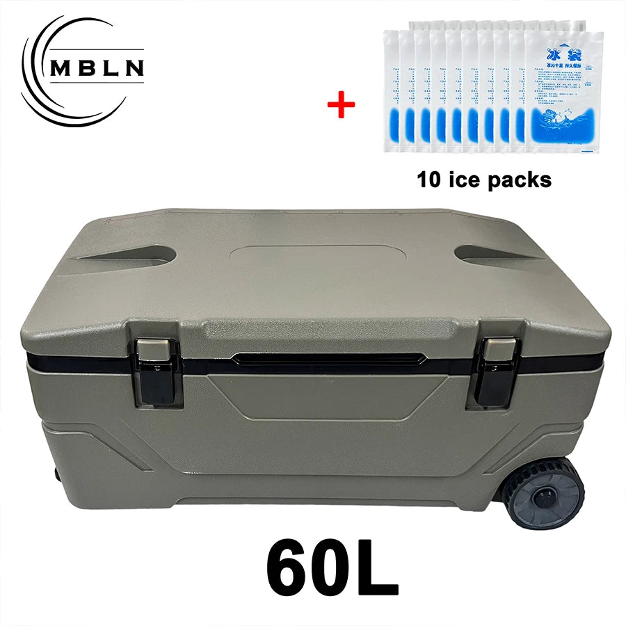MBLN 60L Large Capacity Cooler Box Ice Chest Insulated Ice Chest For Sea Fishing Camping Portable Cooler With Wheels