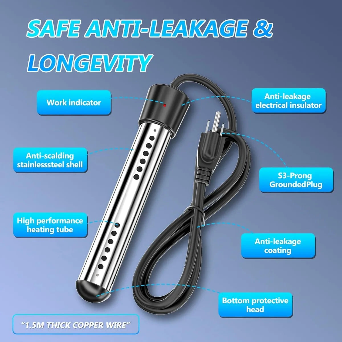 Portable Camping Shower with Rechargeable Battery Immersion Heater LED Display for Outdoor Travel Pet Car Plant Use